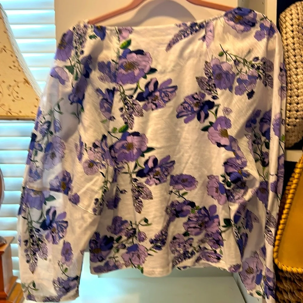 Anthropologie Purple and Blue Asymmetrical Puff Sleeve Blouse
